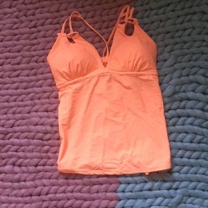 Neon orange tankini top.